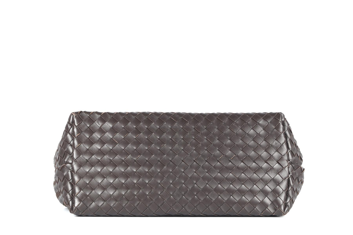 BOTTEGA VENETA BROWN ANDIAMO LARGE INTRECCIATO LEATHER TOTE BAG