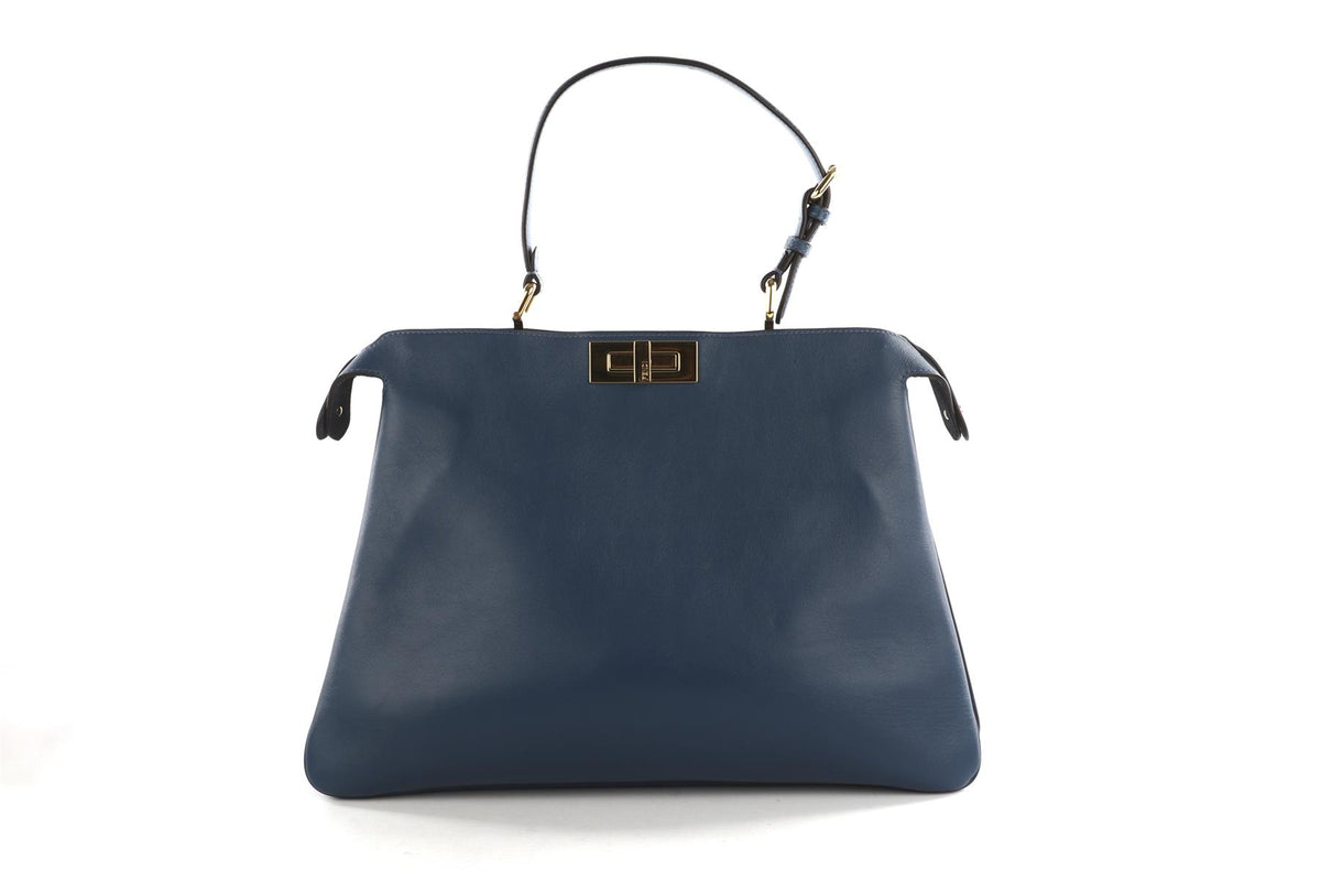 FENDI BLUE PEEKABOO SOFT LARGE LEATHER TOTE BAG