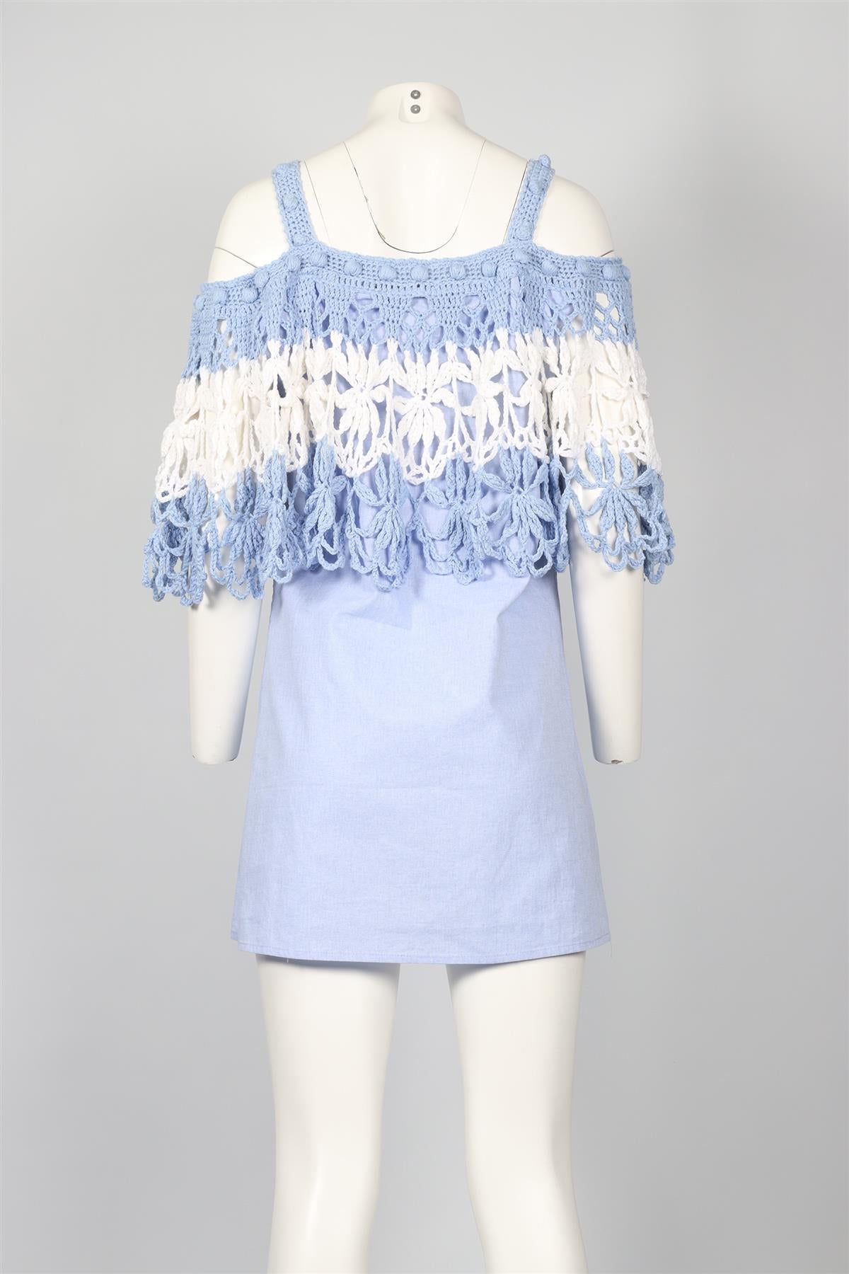 MICHAELA BUERGER BLUE CROCHET MINI DRESS MEDIUM