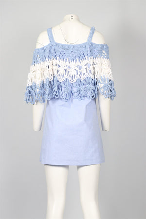 MICHAELA BUERGER BLUE CROCHET MINI DRESS MEDIUM