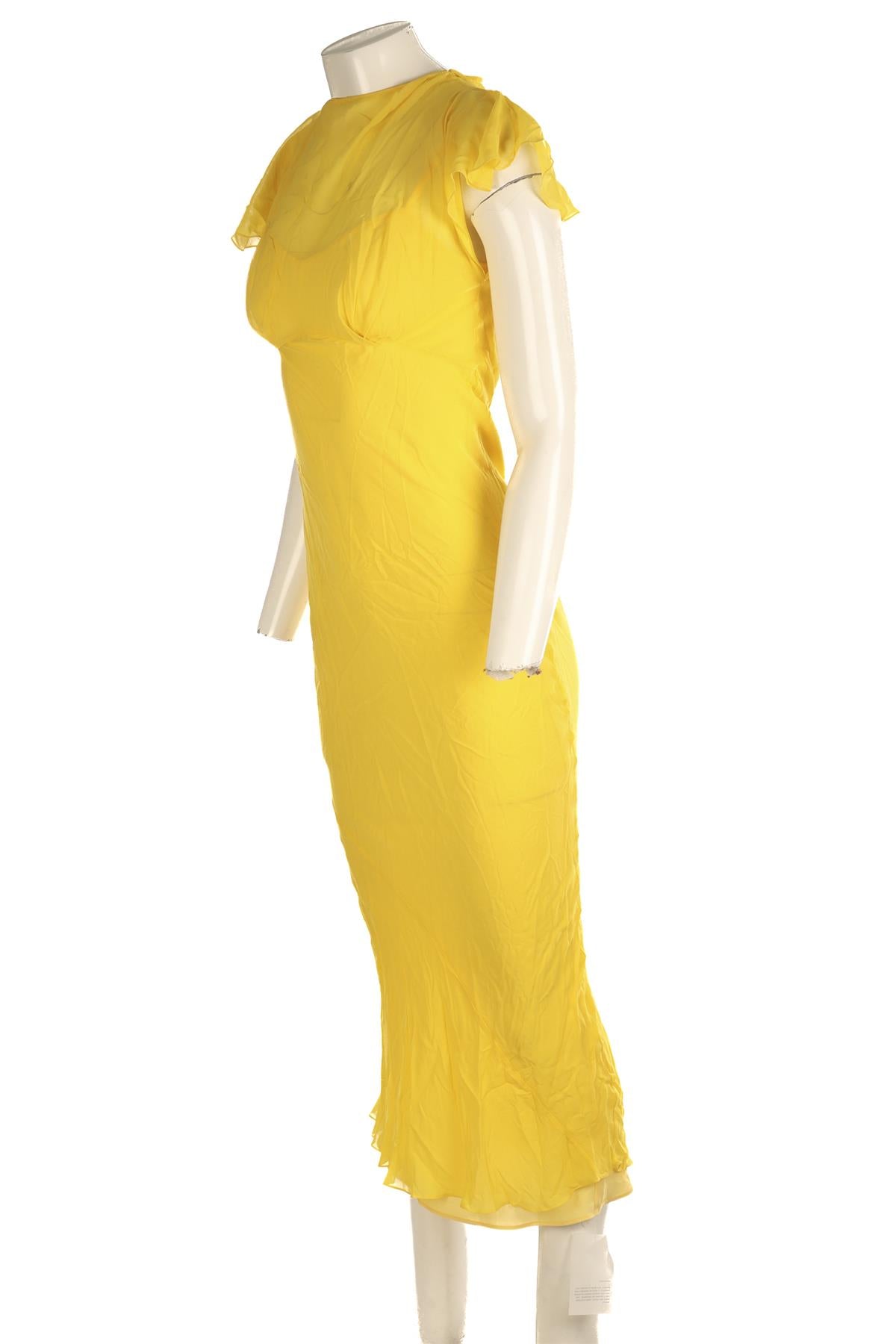 DE LA VALI YELLOW SILK MAXI DRESS UK 4