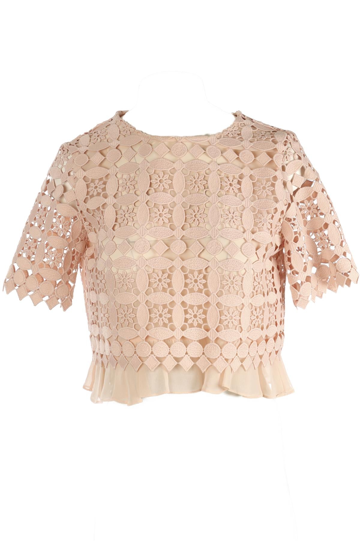 SANDRO PINK CROCHET TOP FR 36 UK 8