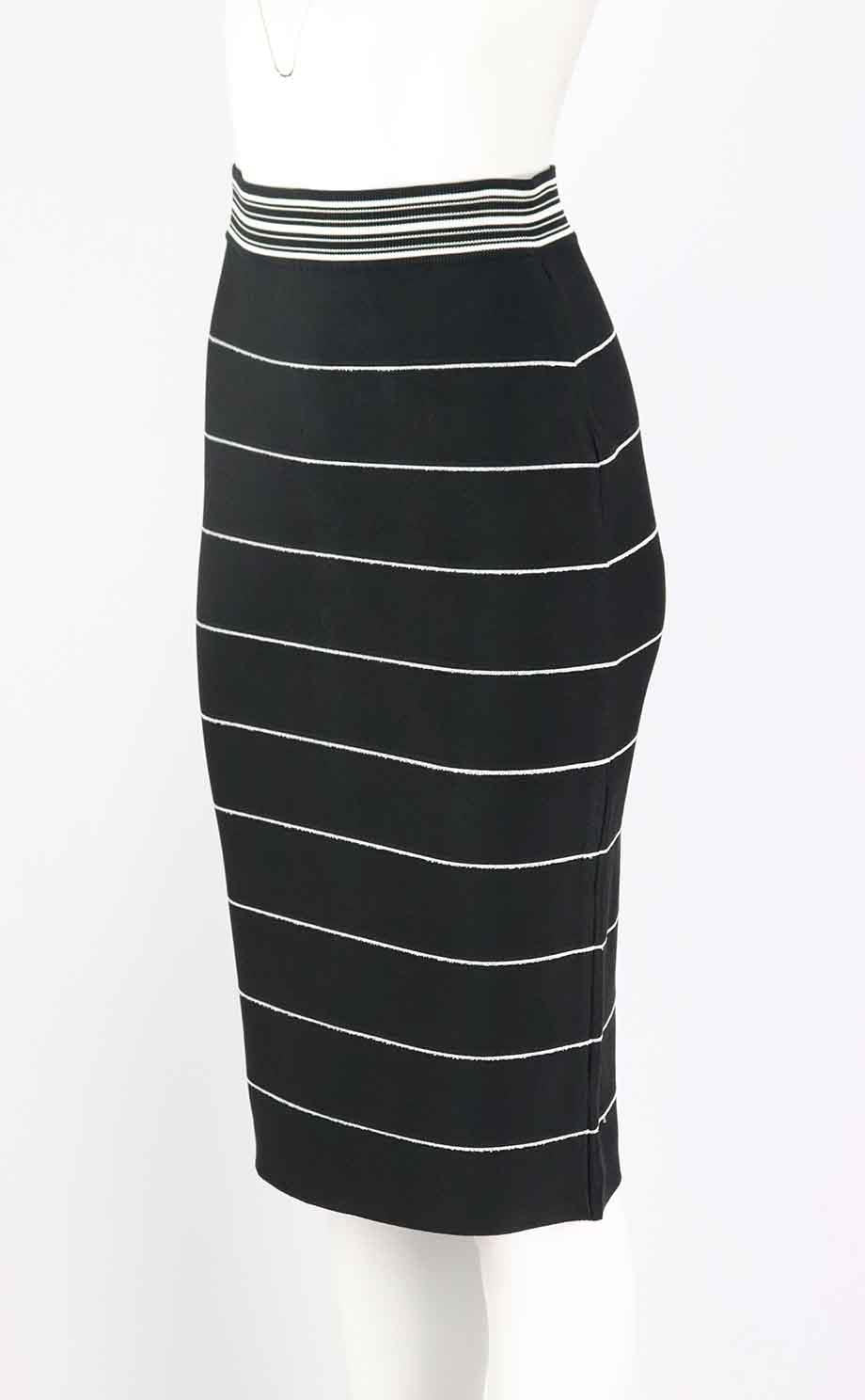 HERVÉ LÉGER STRIPED BANDAGE MIDI SKIRT LARGE