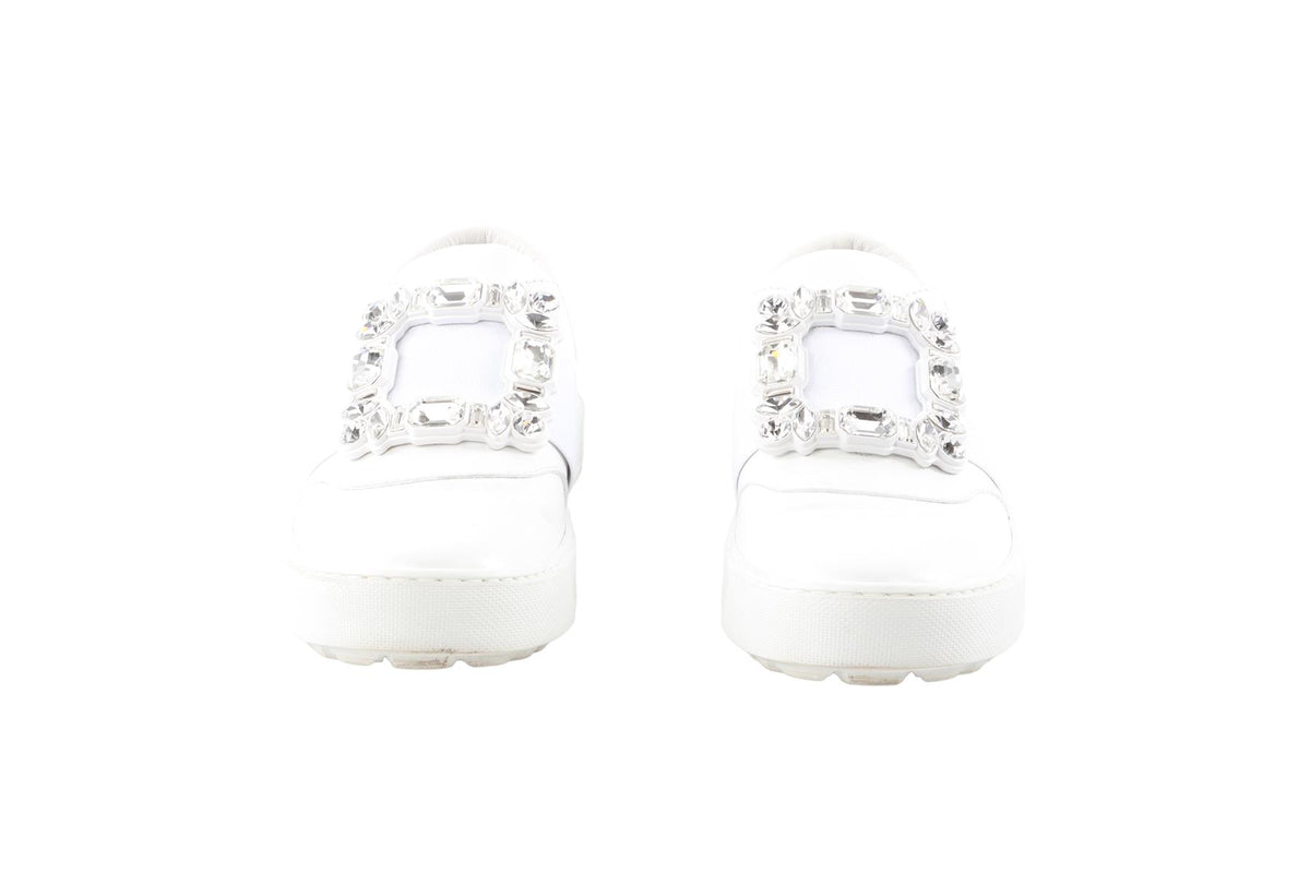 WHITE CRYSTAL AND LEATHER SNEAKERS