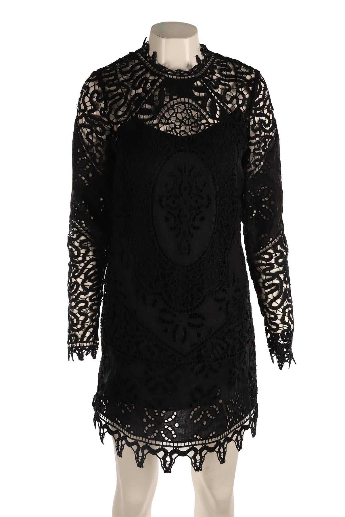 ULLA JOHNSON BLACK CROCHET MINI DRESS US 4 UK 8