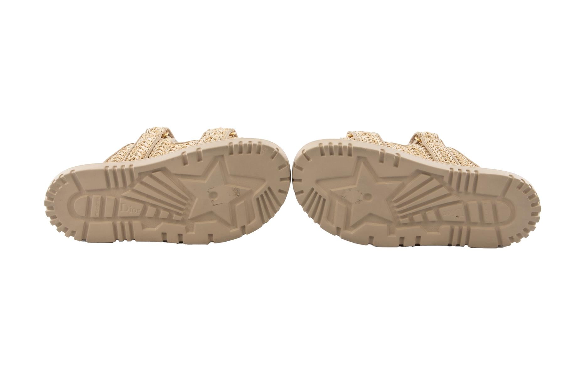 CHRISTIAN DIOR BEIGE DIORACT RAFFIA SLIDES EU 37.5 UK 4.5 US 7.5