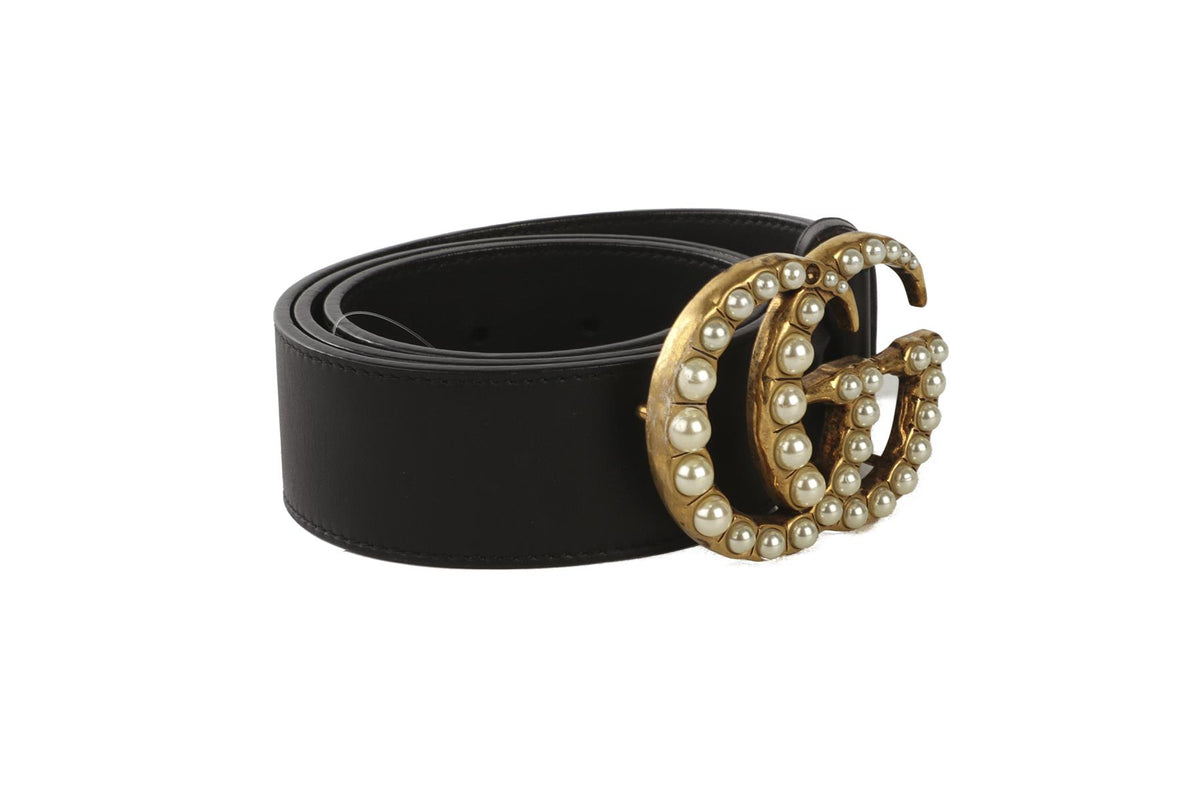 GUCCI BLACK GG LEATHER WAIST BELT 80CM