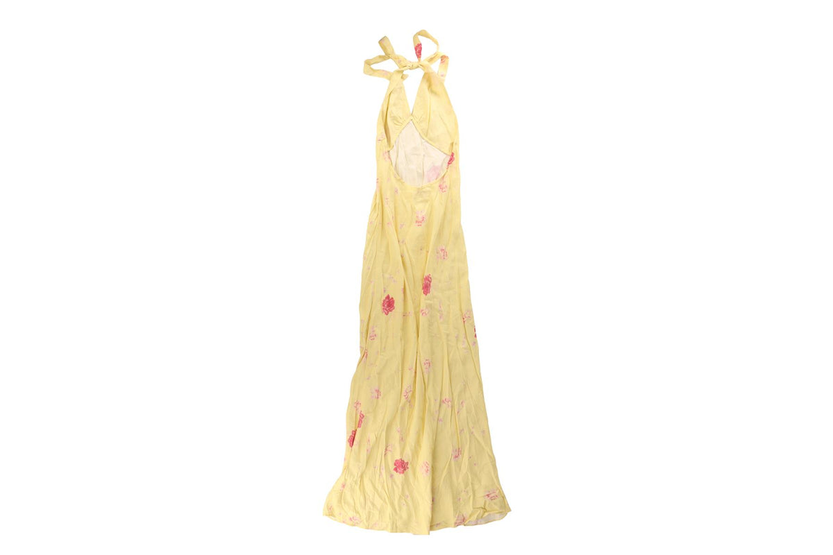 FAITHFULL YELLOW SATIN MAXI DRESS US 2 UK 6