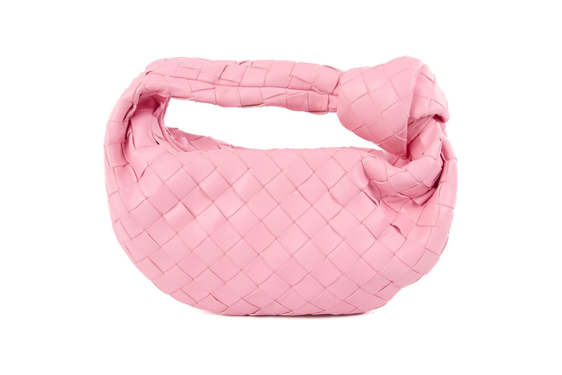 BOTTEGA VENETA PINK JODIE MINI INTRECCIATO LEATHER TOTE BAG