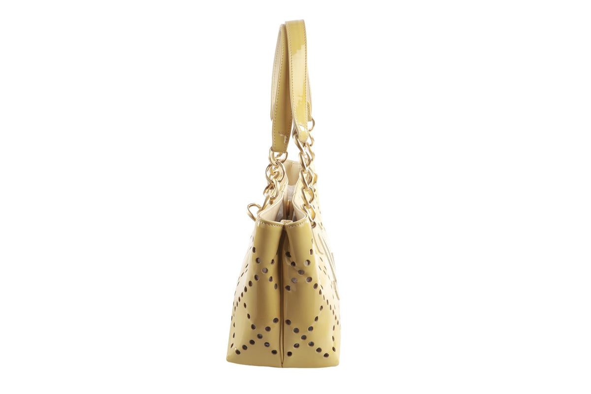CHANEL YELLOW 2003-2004 CC PATENT LEATHER TOTE BAG