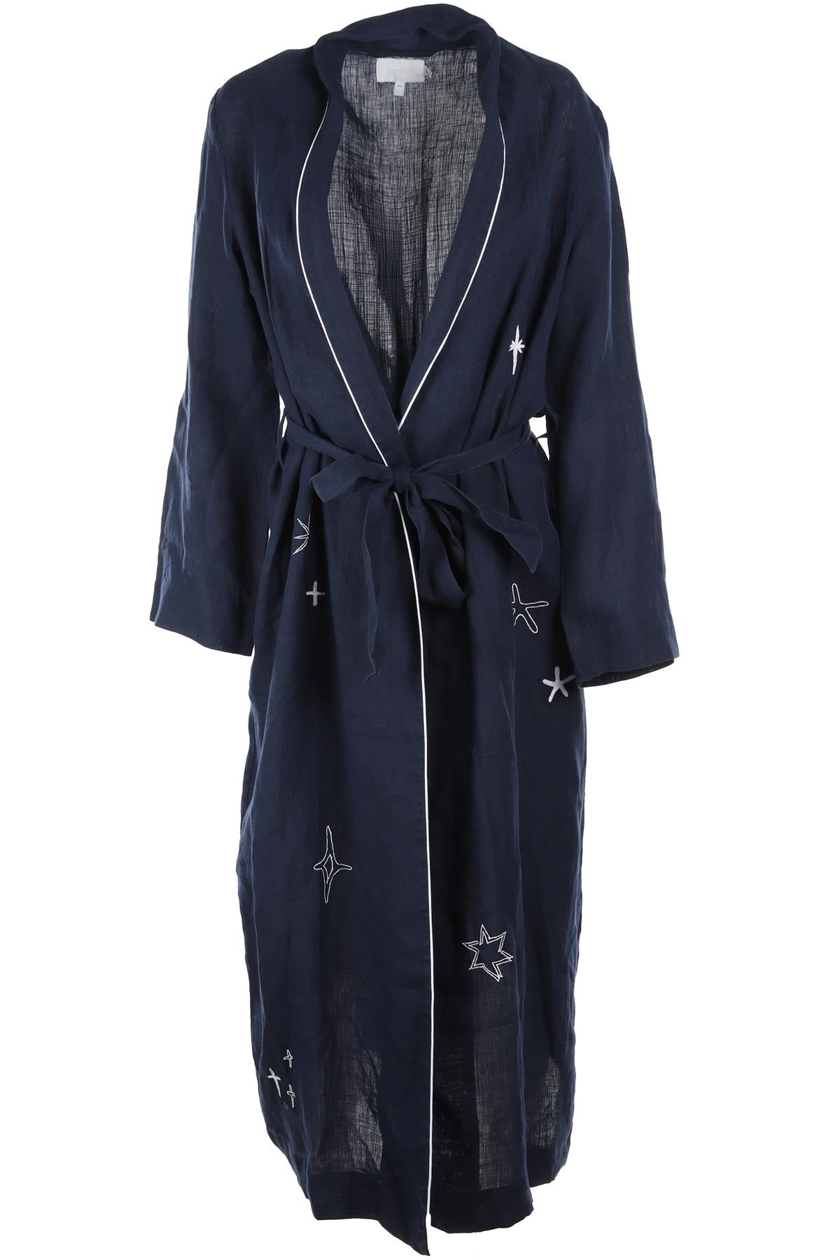 BAMFORD NAVY LINEN ROBE XS-SMALL