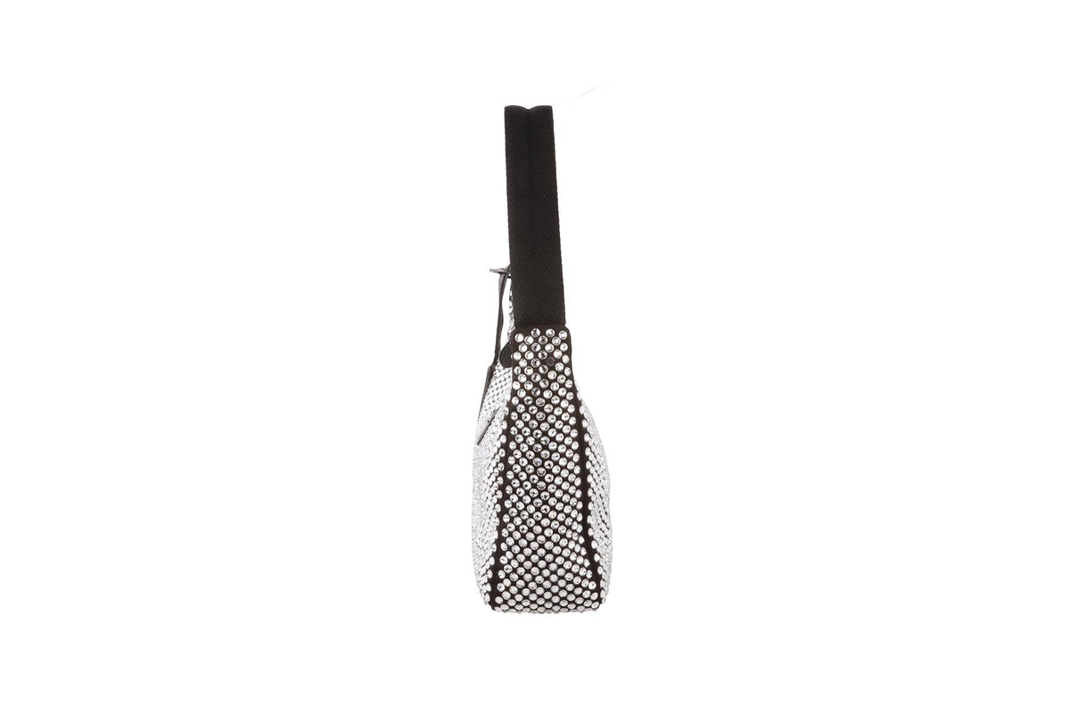 PRADA BLACK RE-EDITION 2000 CRYSTAL AND SATIN SHOULDER BAG
