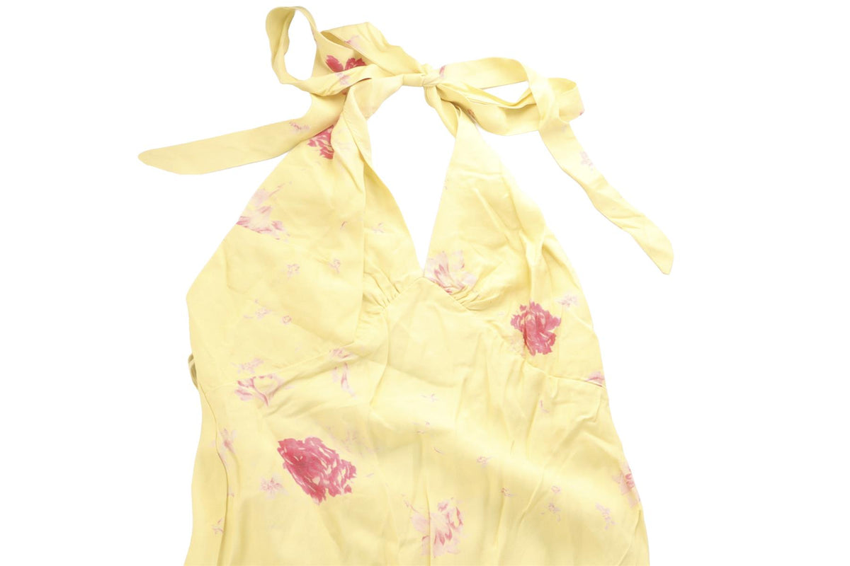 FAITHFULL YELLOW SATIN MAXI DRESS US 2 UK 6