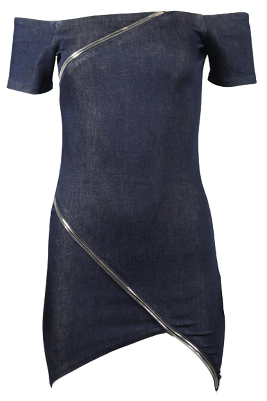 RTA OFF THE SHOULDER DENIM MINI DRESS US 2 UK 6