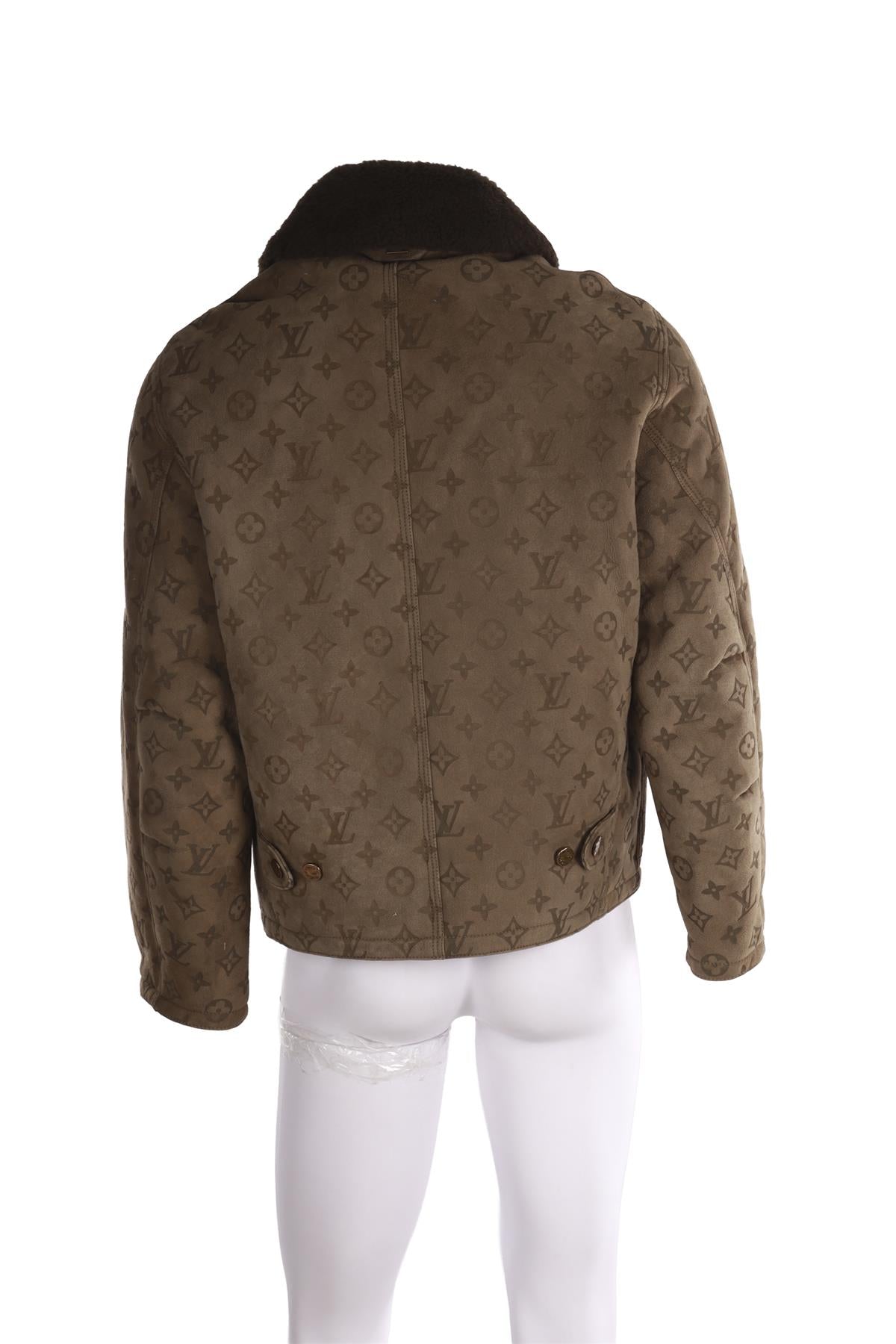 LOUIS VUITTON BROWN MEN'S 2022 MONOGRAM SUEDE AND SHEARLING JACKET FR 48 UK 38