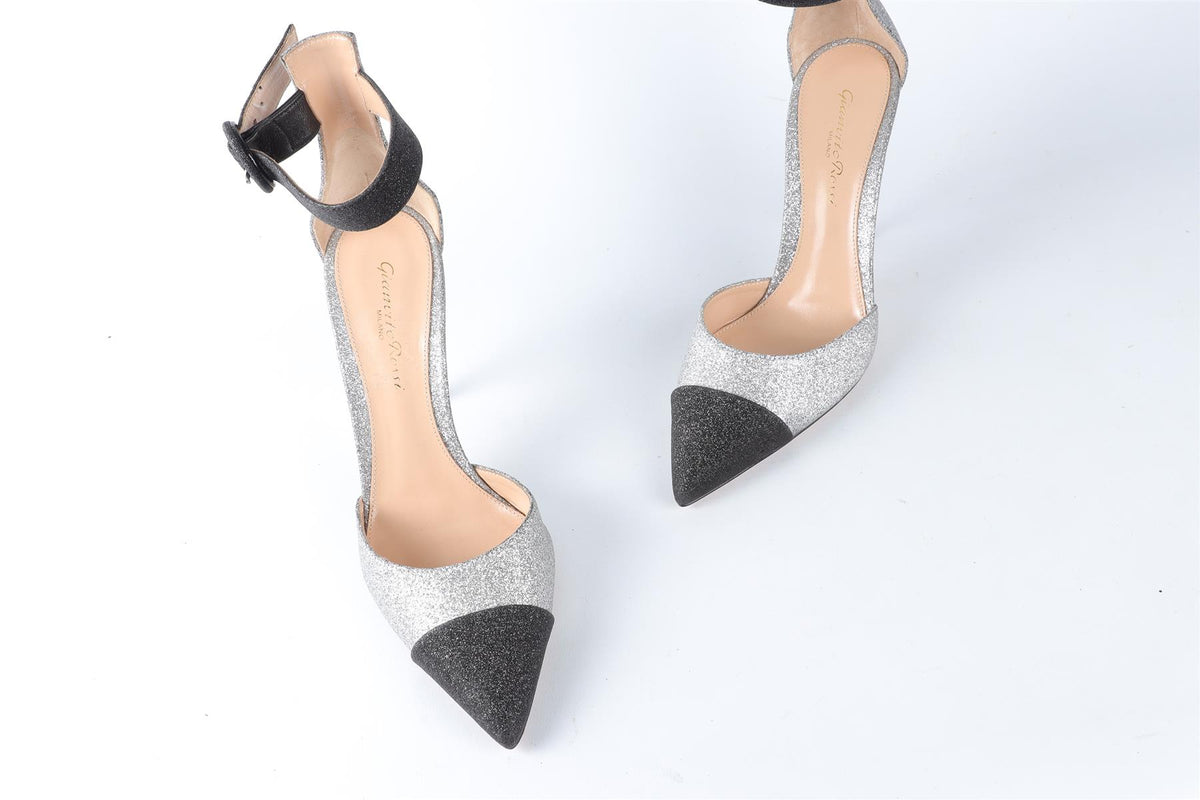 GIANVITO ROSSI SILVER GLITTER PUMPS EU 37 UK 4 US 7