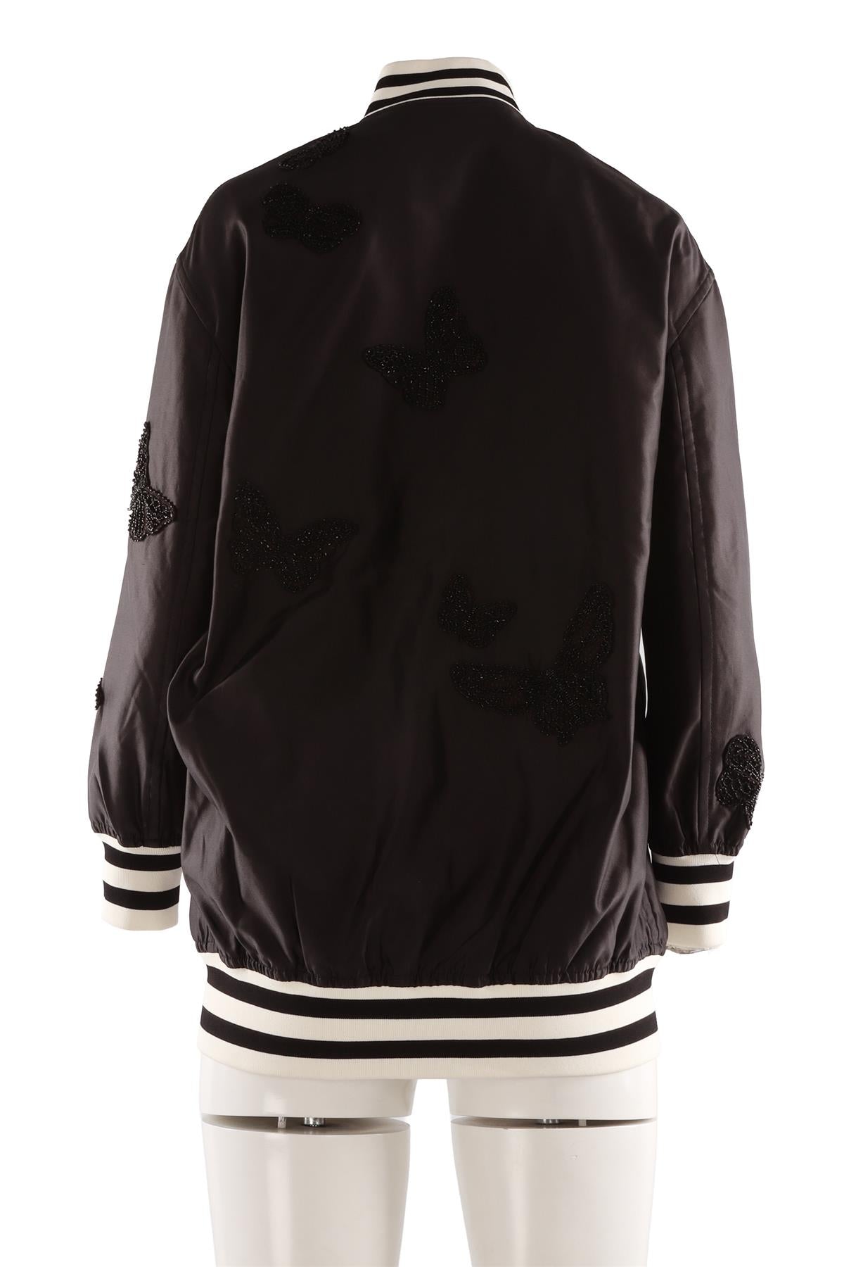 BLACK SILK BOMBER JACKET