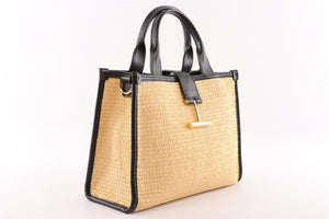 TOM FORD BEIGE TARA MEDIUM RAFFIA TOTE BAG