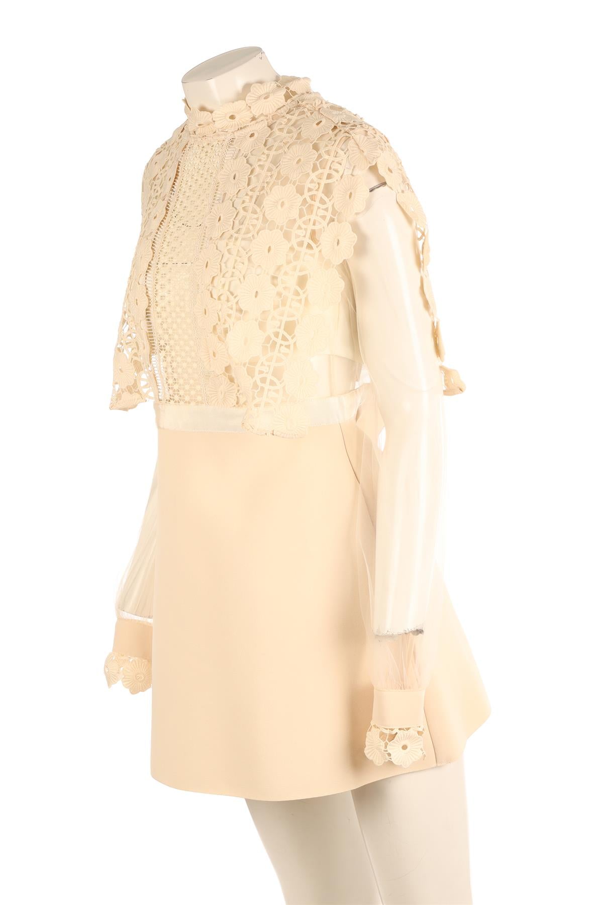 SELF-PORTRAIT CREAM CROCHET MINI DRESS UK 10
