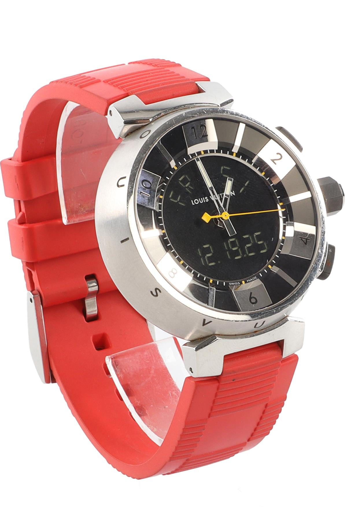 LOUIS VUITTON RED TAMBOUR WRIST WATCH