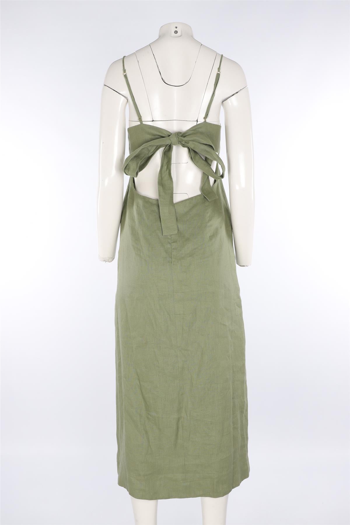 FAITHFULL THE BRAND GREEN LINEN MAXI DRESS LARGE