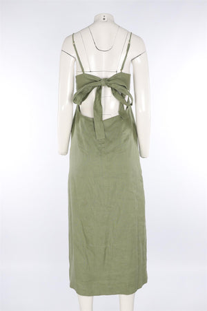 FAITHFULL THE BRAND GREEN LINEN MAXI DRESS LARGE