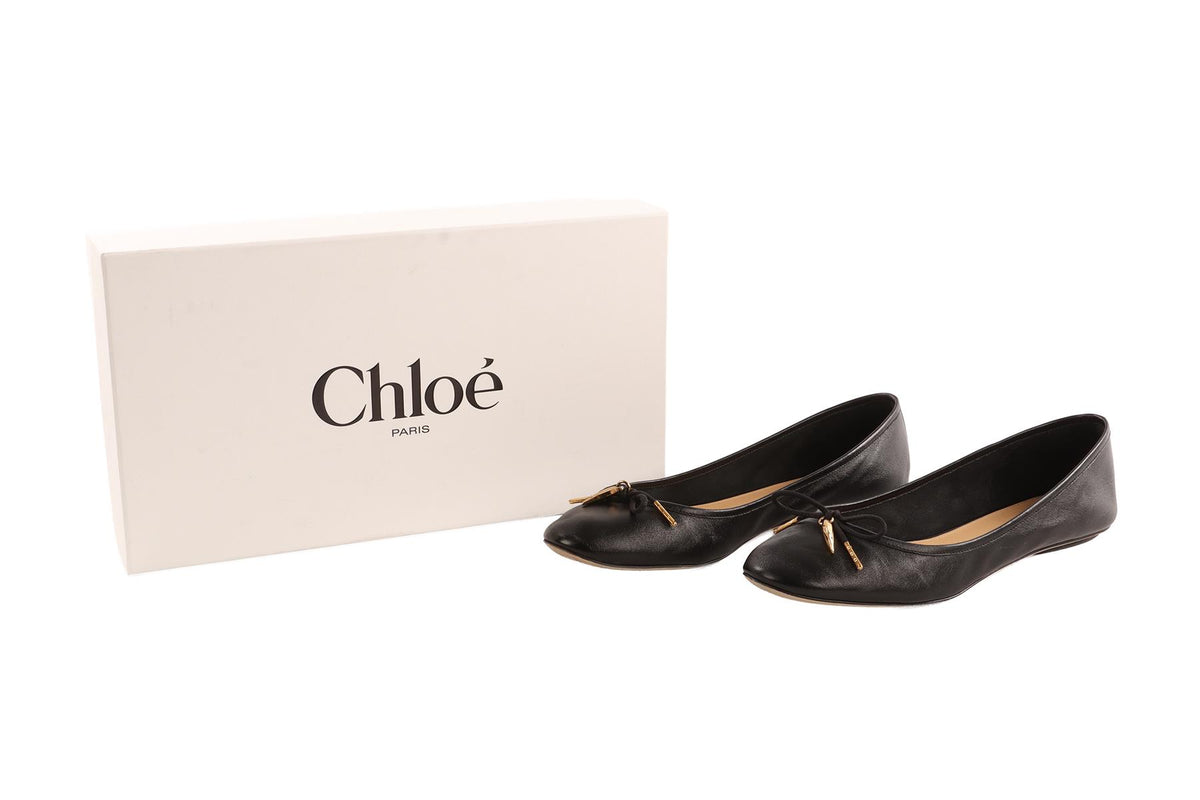 CHLOÉ BLACK LEATHER BALLET FLATS EU 38.5 UK 5.5