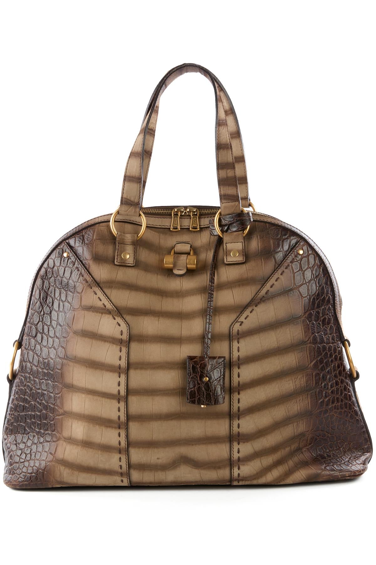 YVES SAINT LAURENT BROWN MUSE LEATHER TOTE BAG