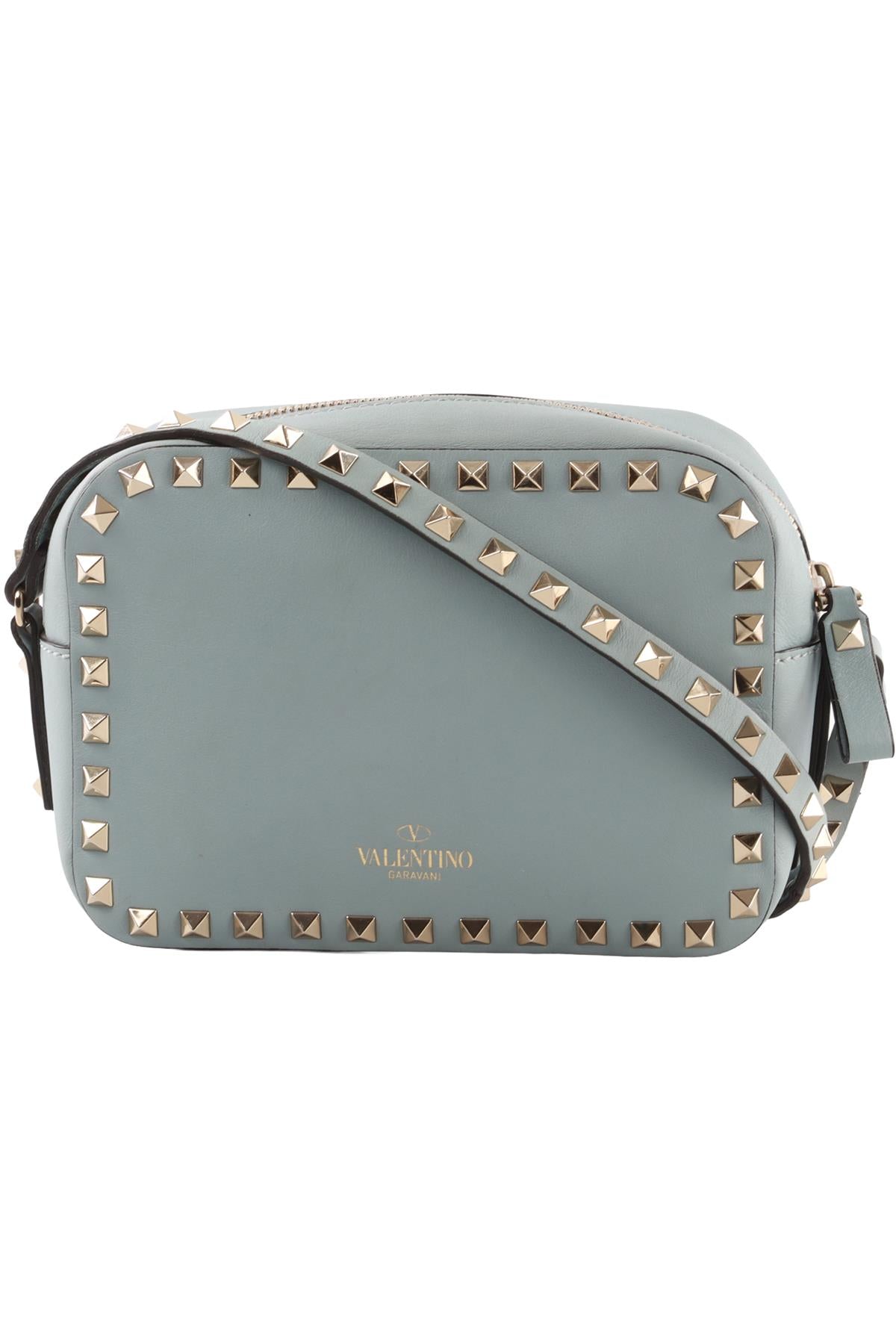 BLUE ROCKSTUD LEATHER SHOULDER BAG