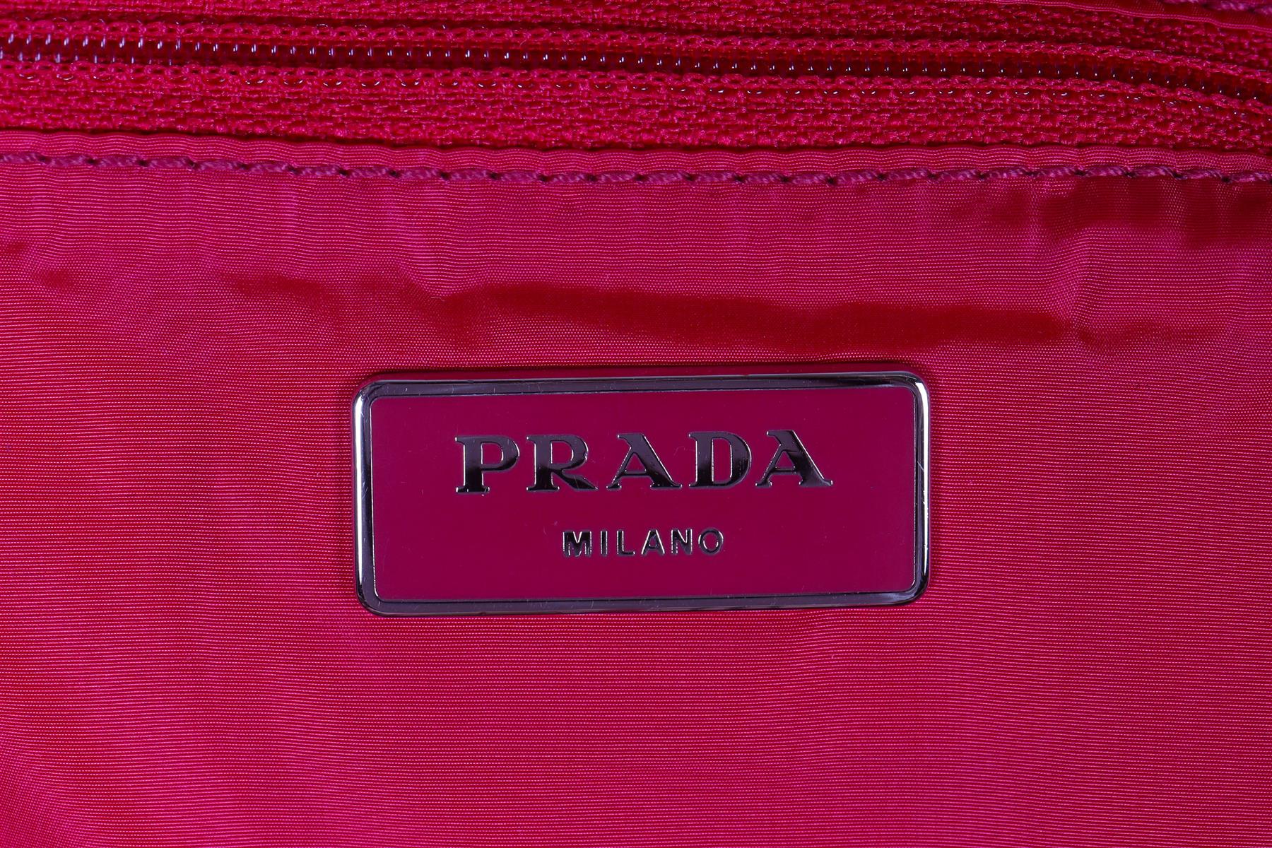 PRADA PINK AND TAN CHECKED NYLON TOTE BAG AND POUCH