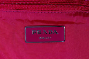 PRADA PINK AND TAN CHECKED NYLON TOTE BAG AND POUCH