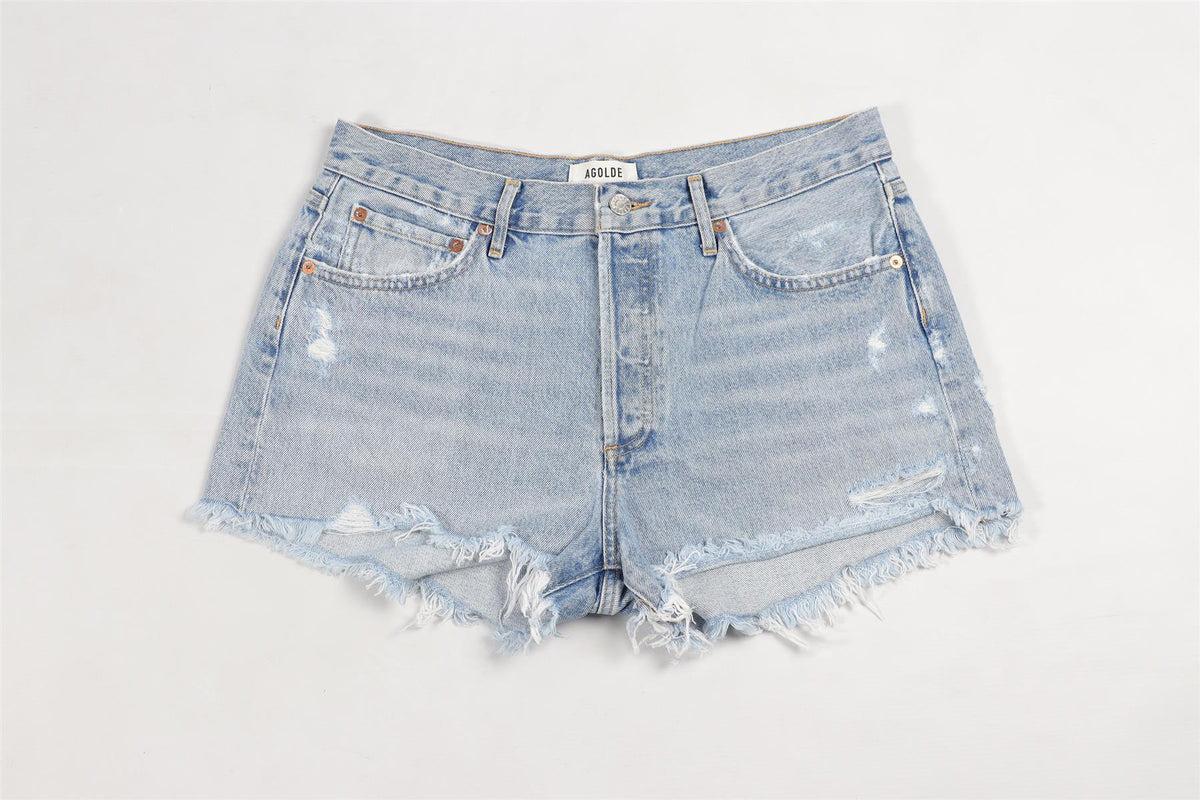 FRAME BLUE HIGH RISE DENIM SHORTS W29 UK 10-12