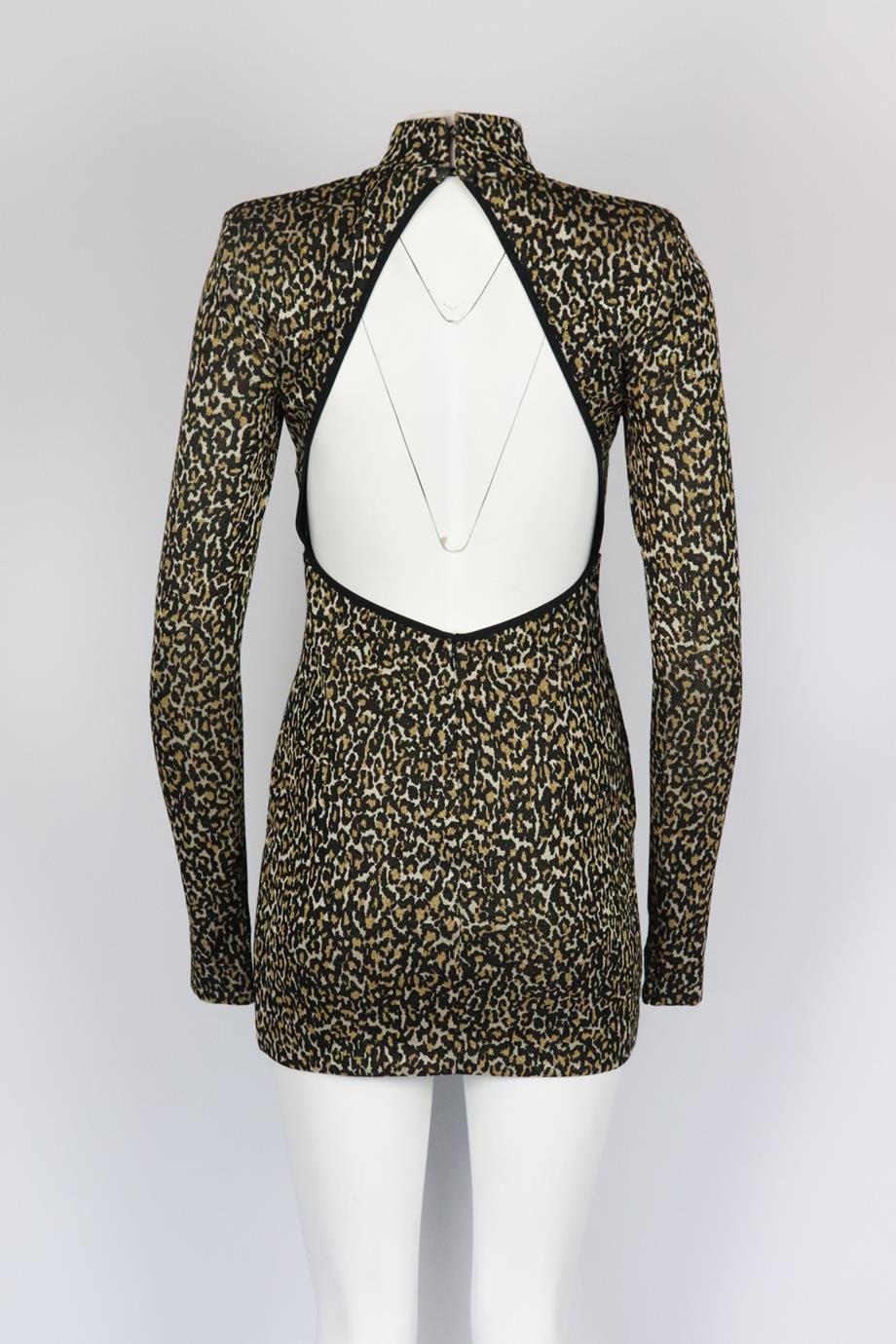 DUNDAS + REVOLVE OPEN BACK LEOPARD JACQUARD STRETCH MINI DRESS SMALL