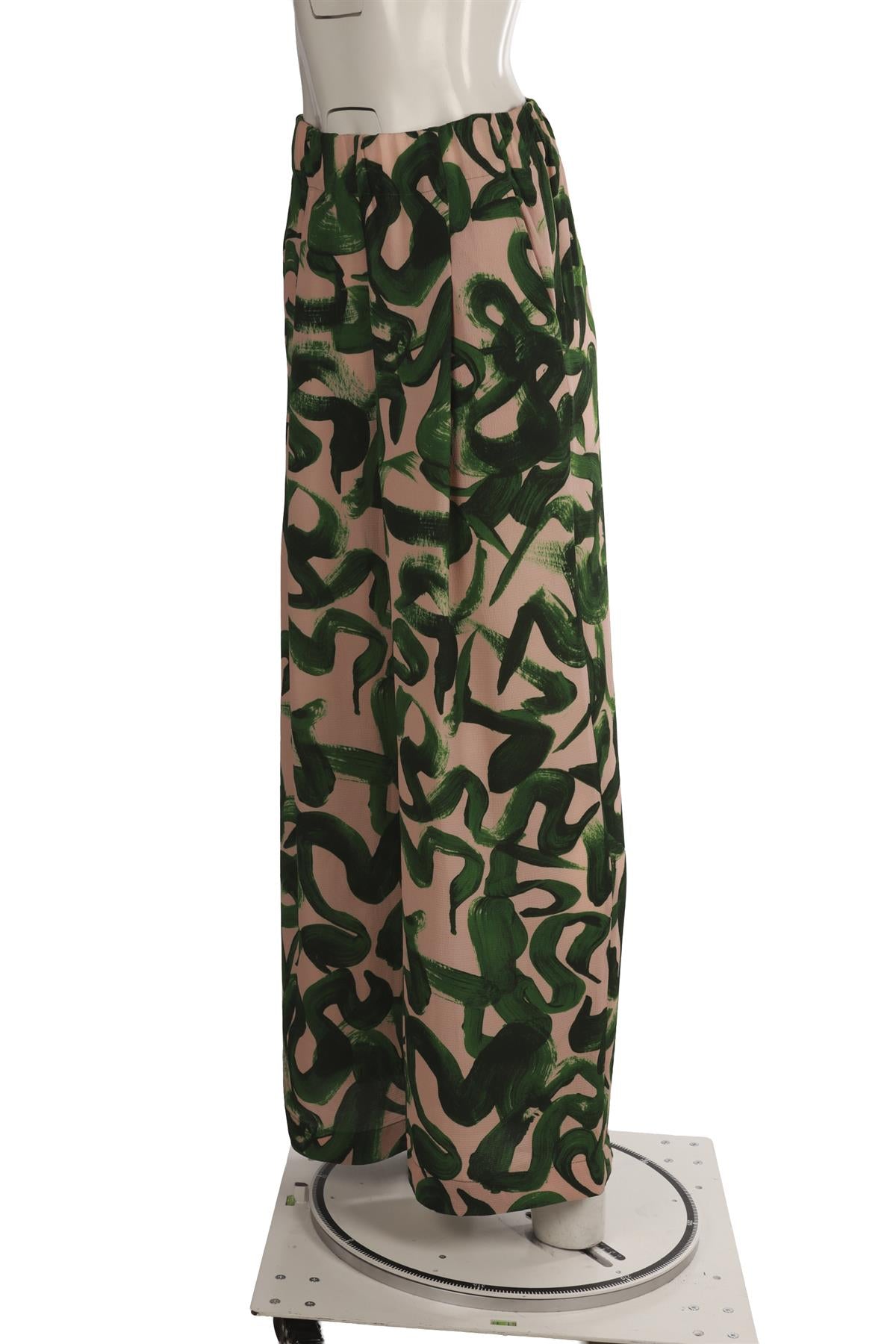 DRIES VAN NOTEN GREEN CREPE WIDE LEG PANTS XSMALL