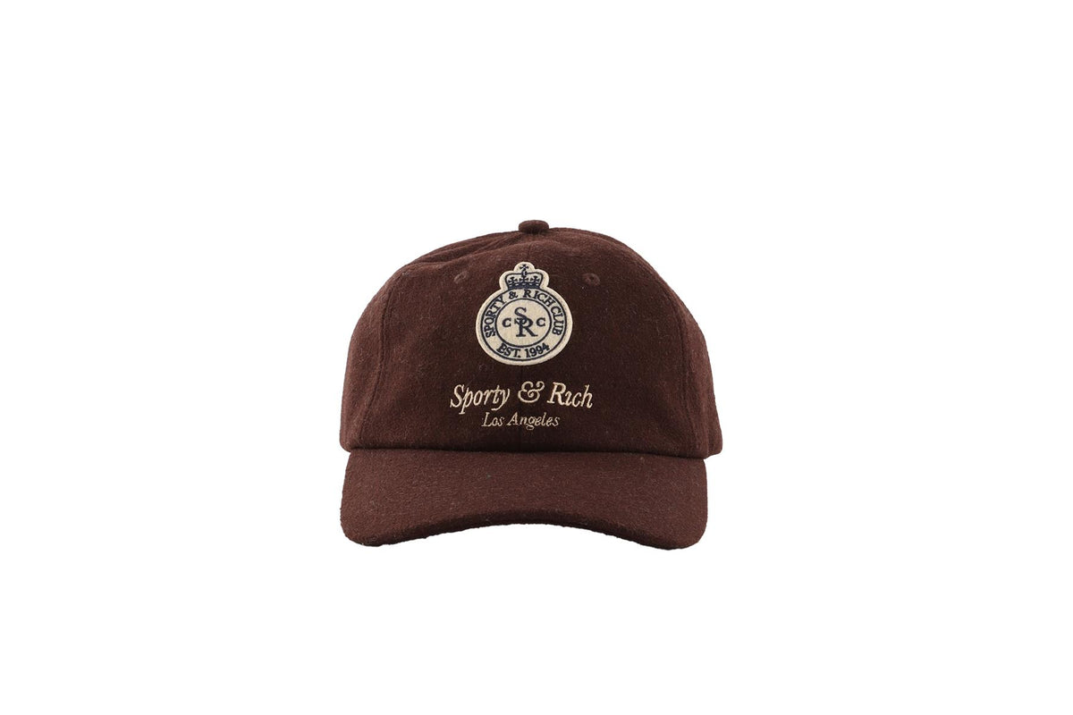 SPORTY & RICH BROWN WOOL BASEBALL CAP