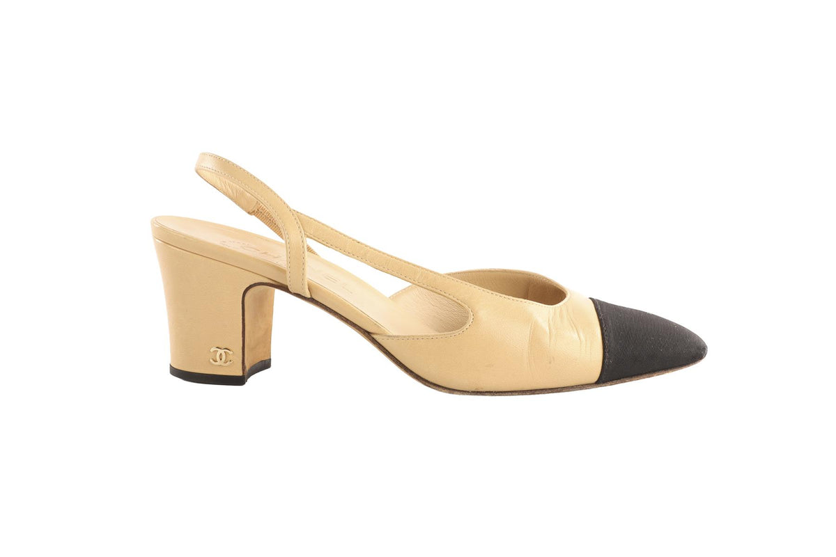 CHANEL BEIGE LEATHER SLINGBACK PUMPS EU 39 UK 6 US 9