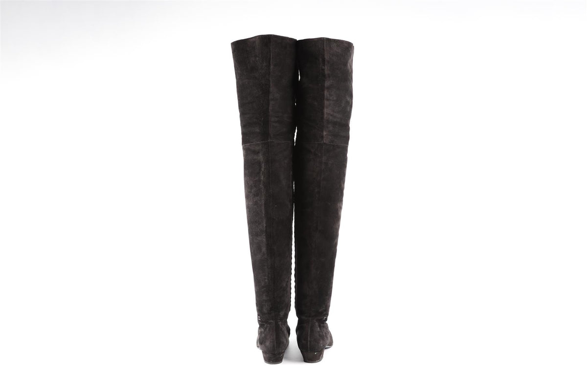 CHANEL BLACK 2018 SUEDE OVER THE KNEE BOOTS EU 38.5 UK 5.5 US 8.5