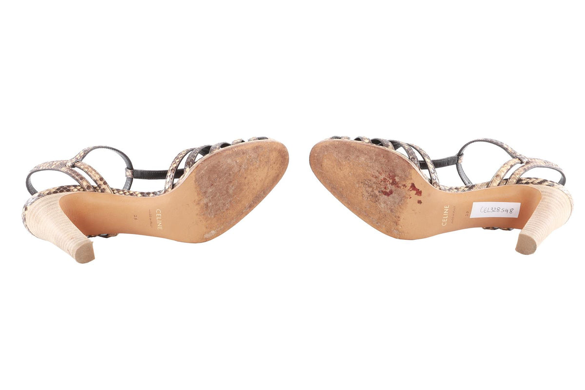 CELINE BROWN SNAKESKIN SANDALS EU 39 UK 6 US 9