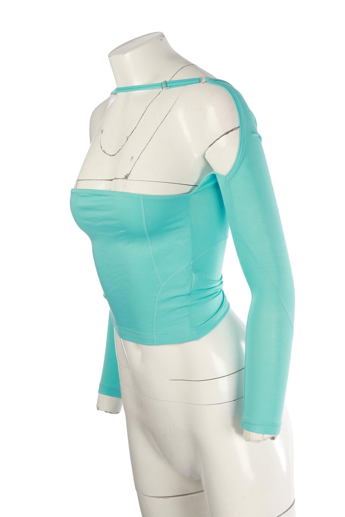 JACQUEMUS BLUE JERSEY TOP XSMALL