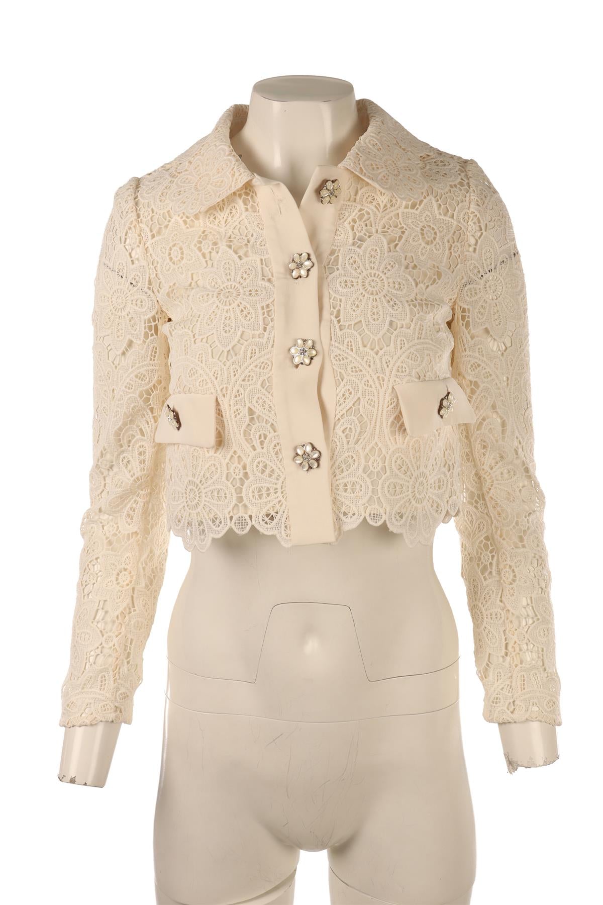 SELF-PORTRAIT IVORY CROCHET JACKET UK 4