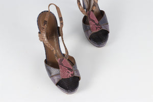 YVES SAINT LAURENT MULTI SNAKESKIN PLATFORM SANDALS EU 38 UK 5 US 8