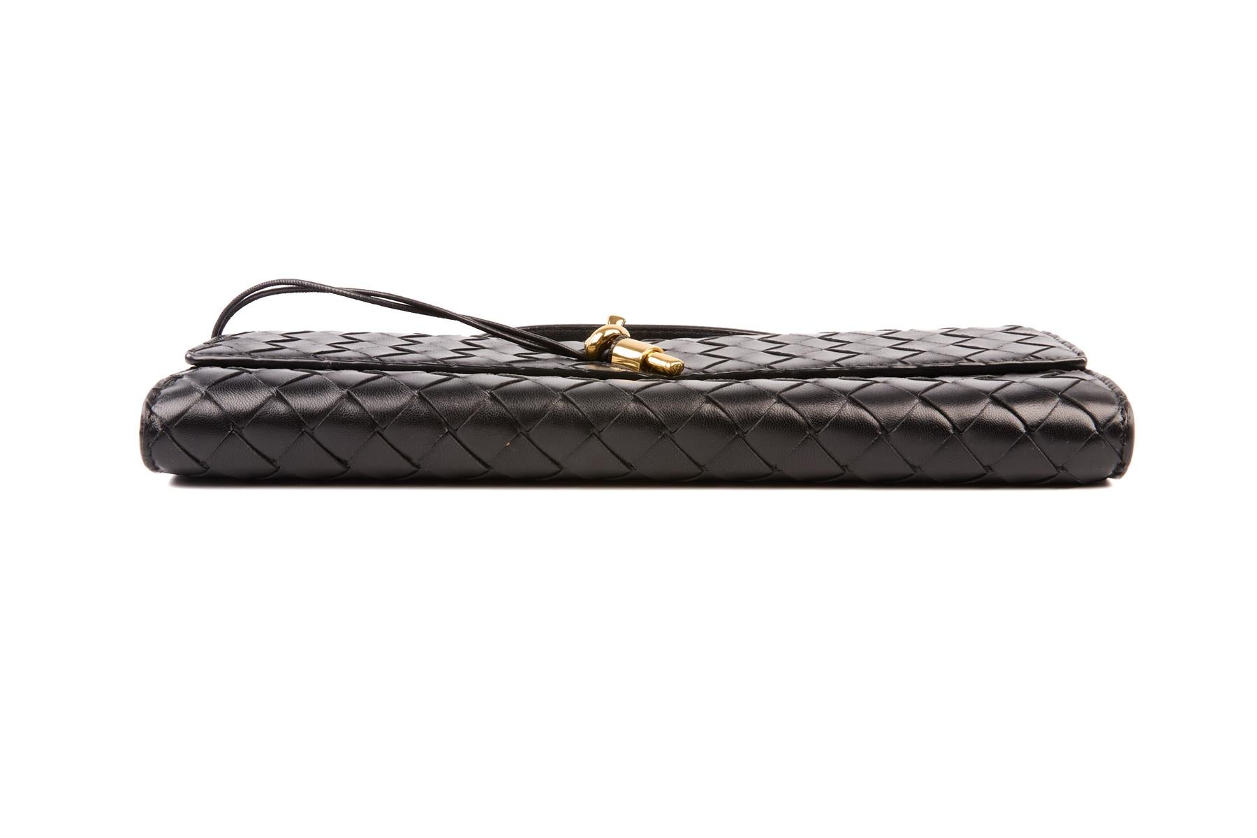 BOTTEGA VENETA BLACK ANDIAMO LONG INTRECCIATO LEATHER CLUTCH