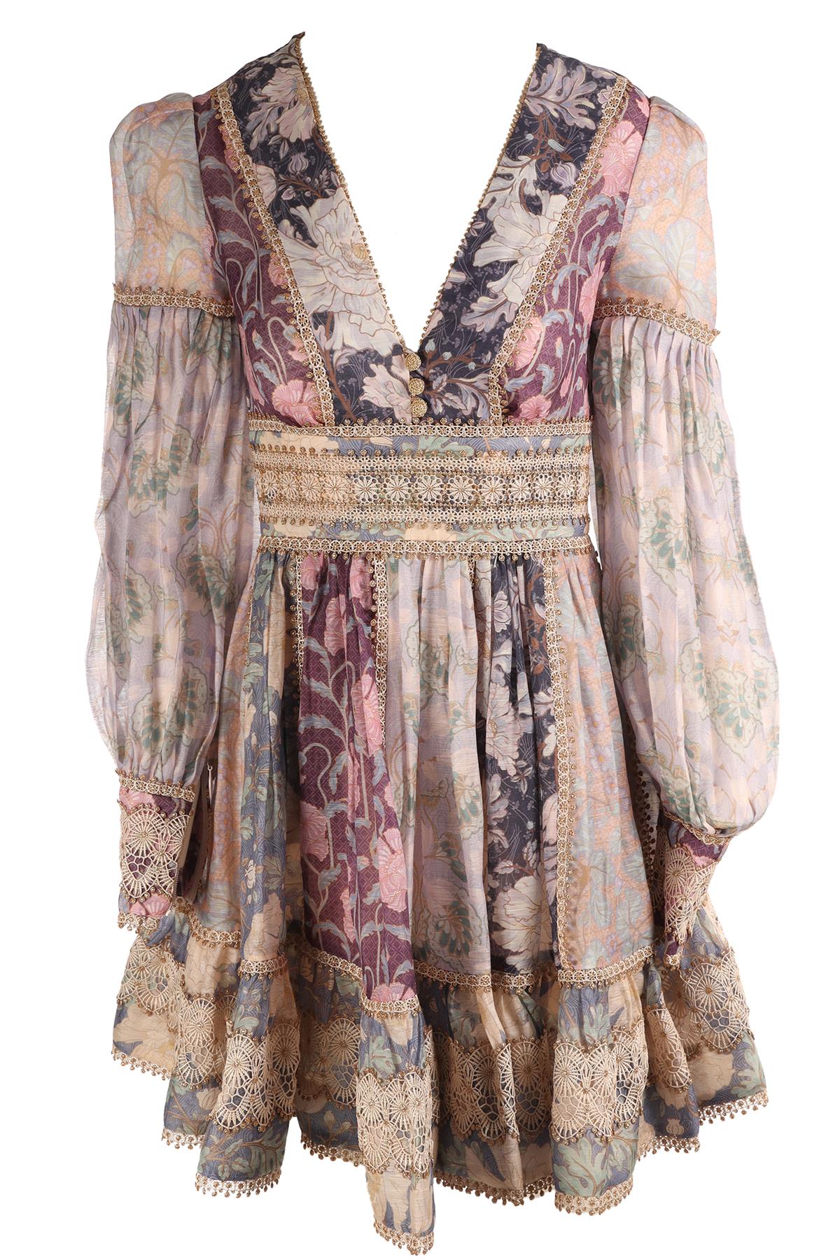 ZIMMERMAN PURPLE LINEN MINI DRESS 0 UK 8