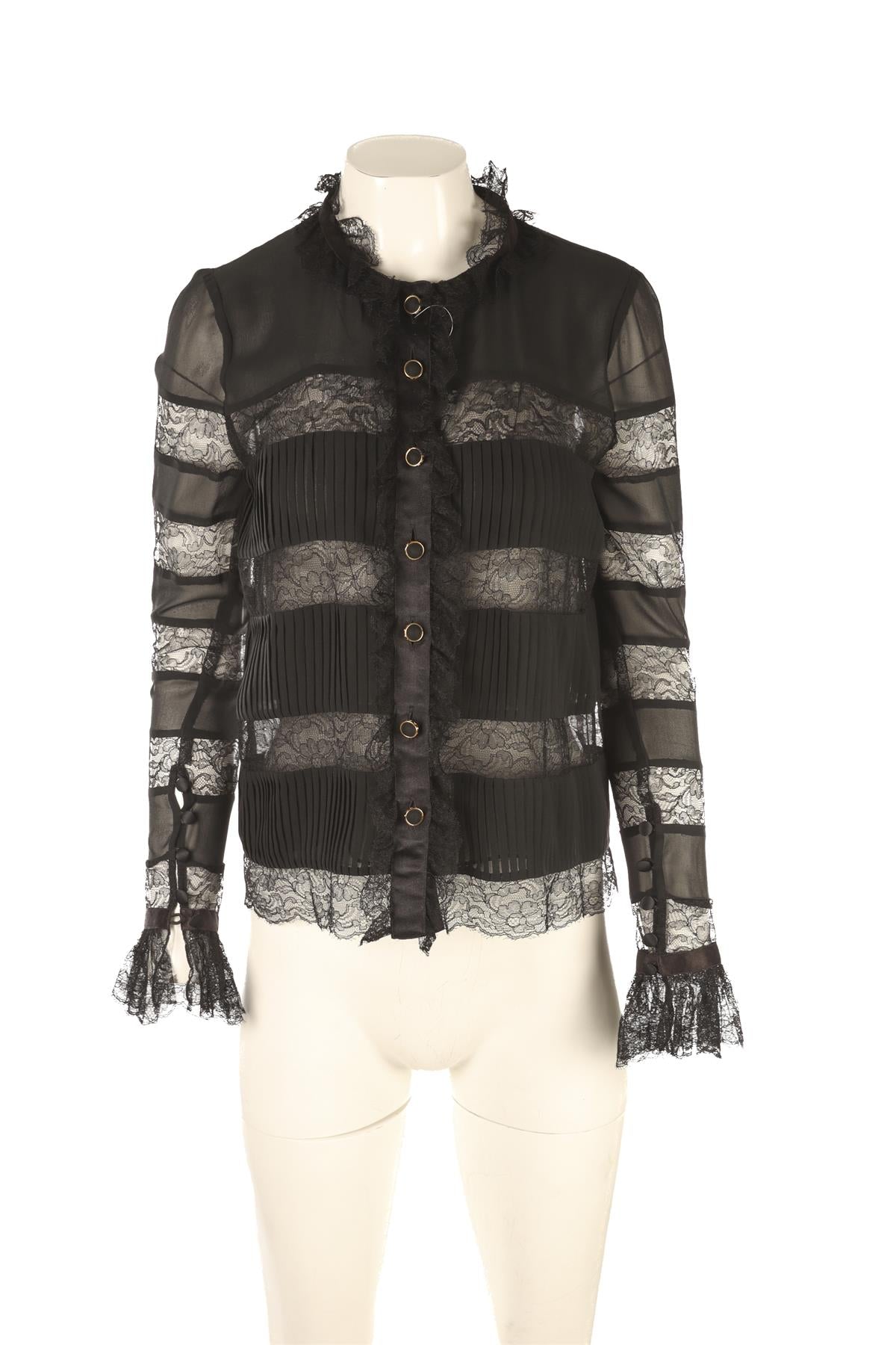 CHANEL BLACK VINTAGE SILK TOP FR 38 UK 10