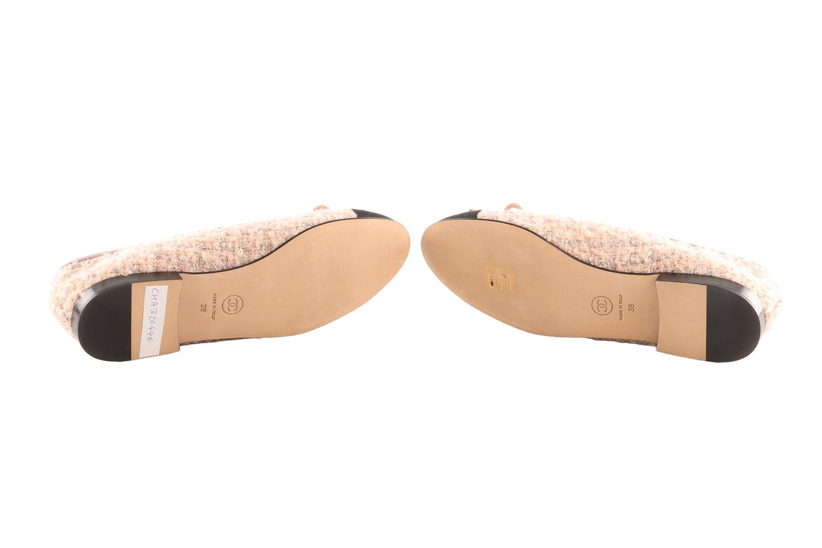 CHANEL PINK TWEED BALLET FLATS EU 38 UK 5