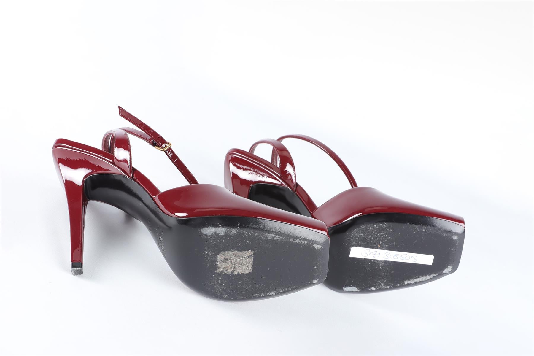 SAINT LAURENT RED LA SCANDALE PATENT LEATHER SANDALS EU 38.5 UK 5.5 US 8.5