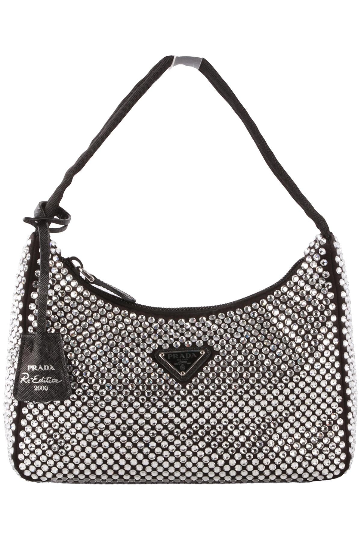 PRADA BLACK RE-EDITION 2000 CRYSTAL AND SATIN SHOULDER BAG