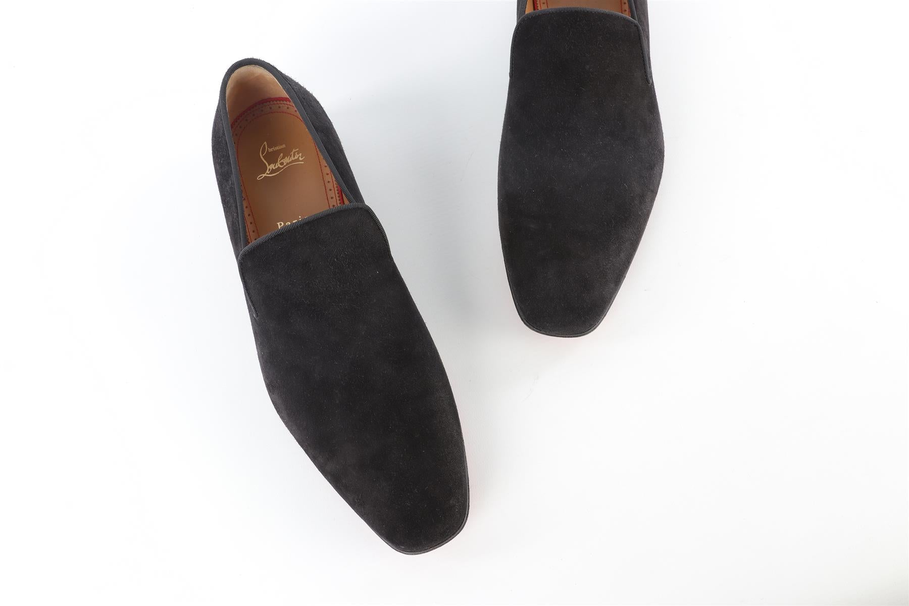 CHRISTIAN LOUBOUTIN BLACK MEN'S SUEDE LOAFERS EU 44 UK 10 US 11