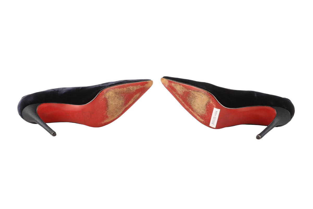 CHRISTIAN LOUBOUTIN NAVY VELVET PUMPS EU 38 UK 5 US 8