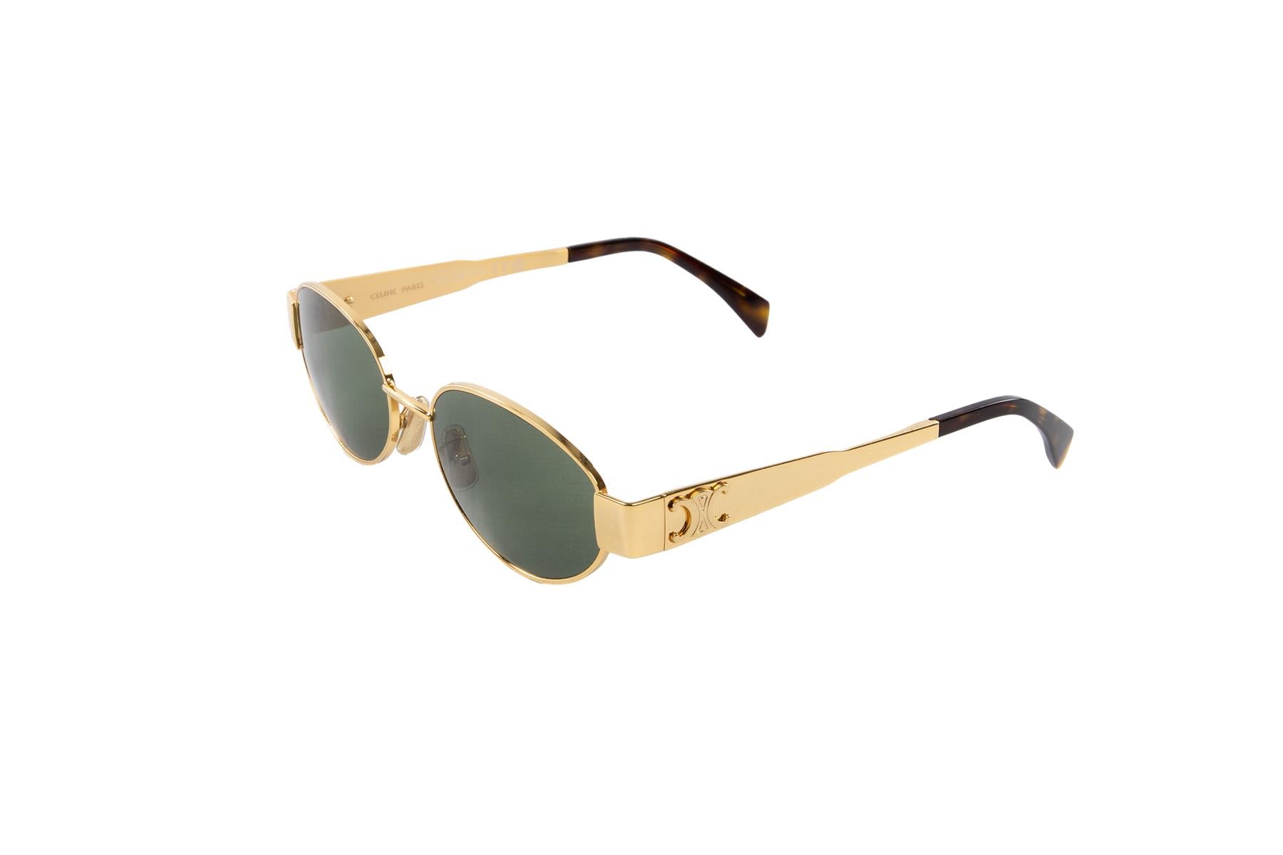 CELINE GOLD TRIOMPHE OVAL FRAME GOLD TONE SUNGLASSES